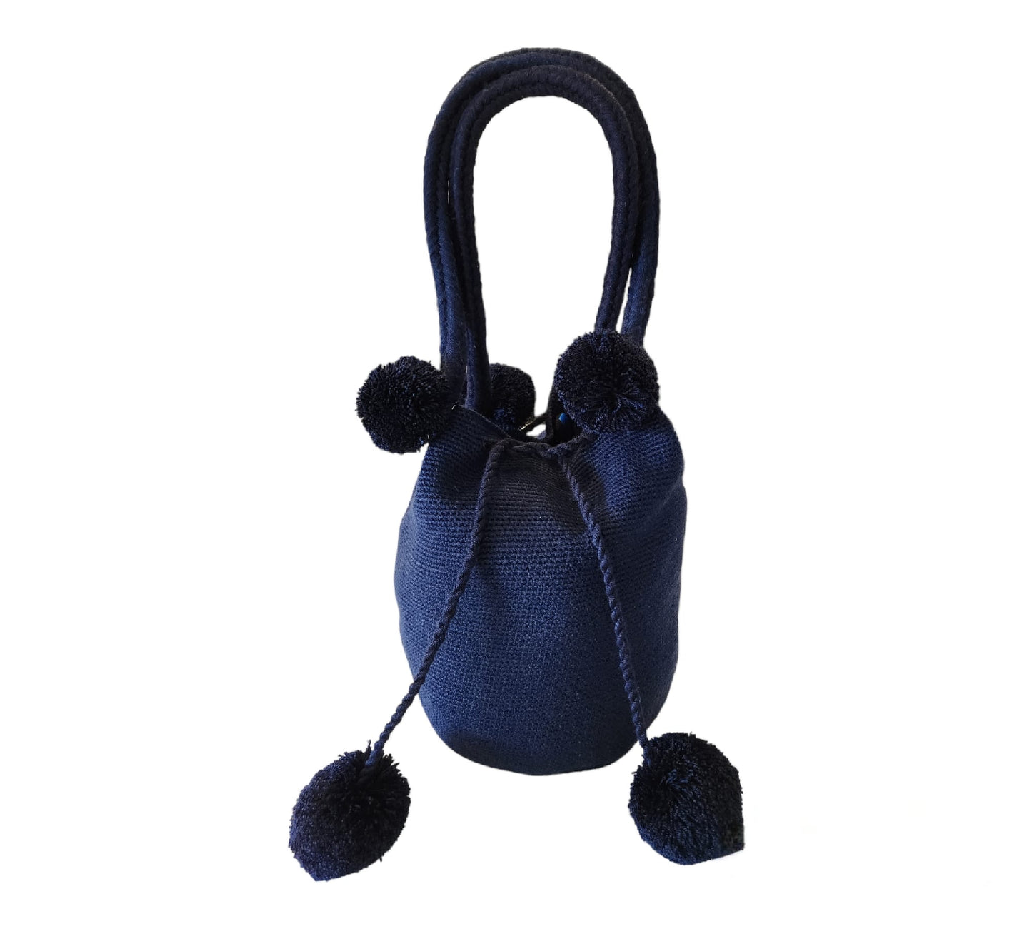 Dark Blue Pom Poms Wayuu Bag