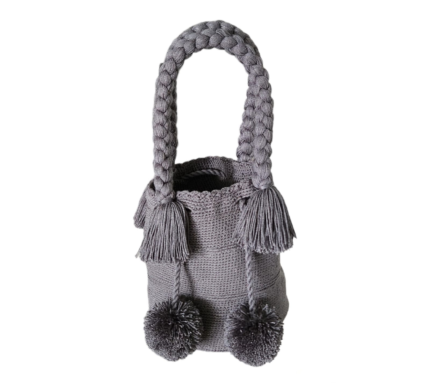 Gray Medium Pom Poms Wayuu Bag