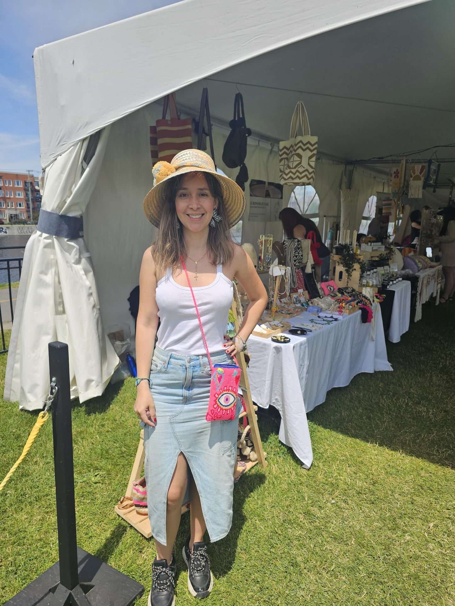 Pink Evil Eye Wayuu Phone Holder