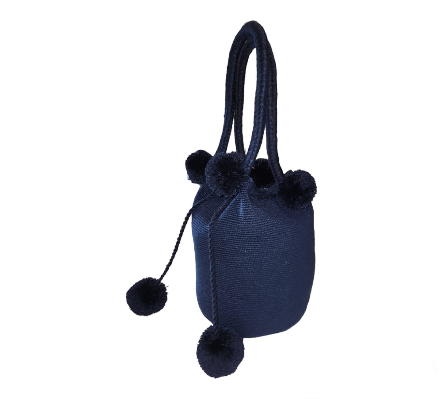 Dark Blue Pom Poms Wayuu Bag