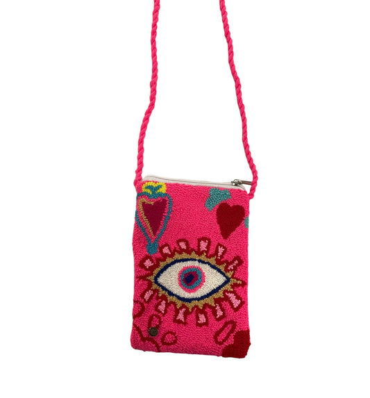Pink Evil Eye Wayuu Phone Holder