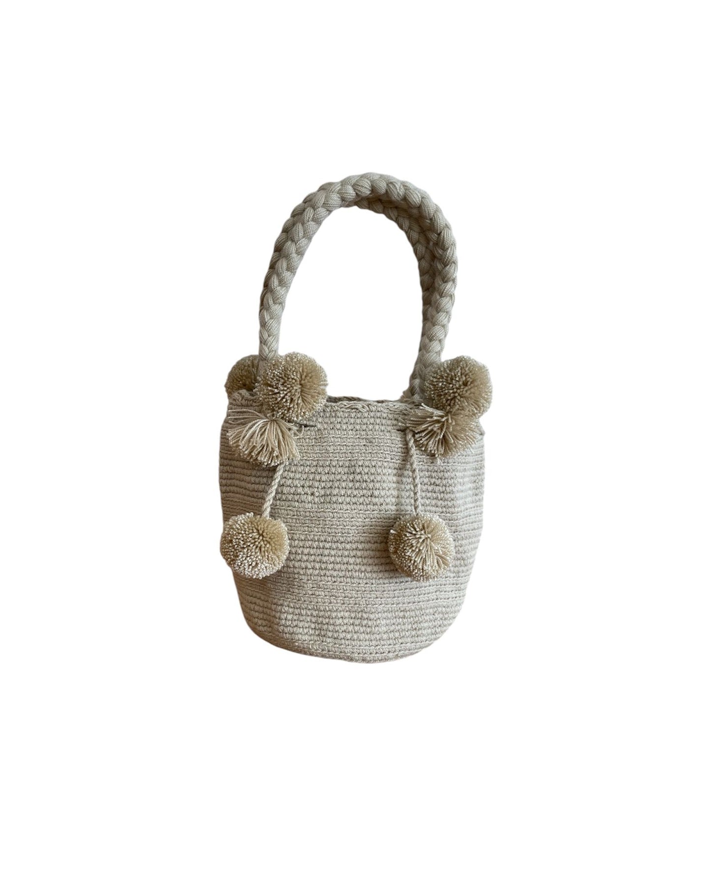 Beige Mini Pom Poms Wayuu Bag