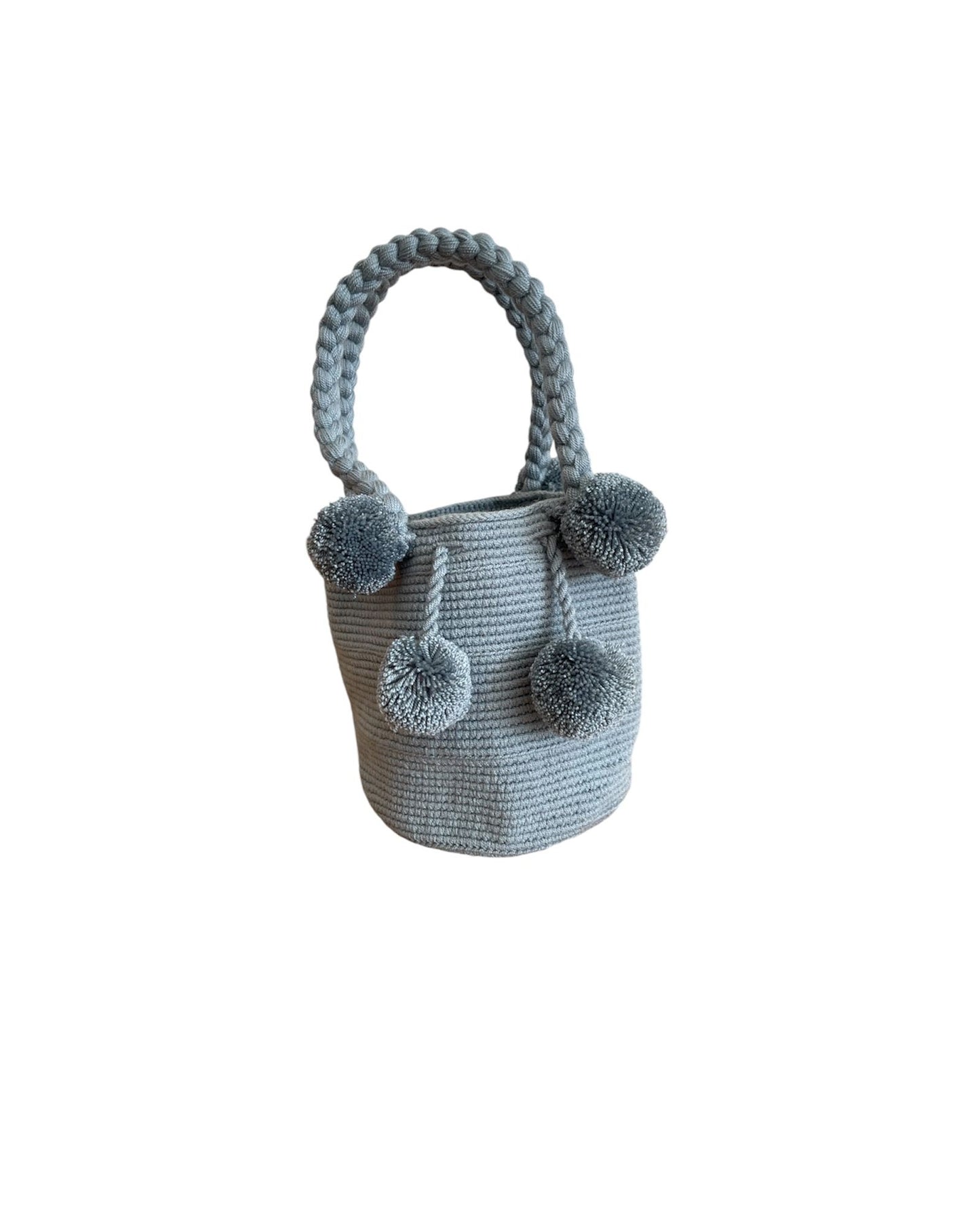 Gray Mini Pom Poms Wayuu Bag