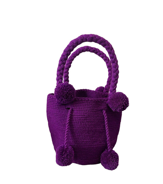 Purple Mini Pom Poms Wayuu Bag