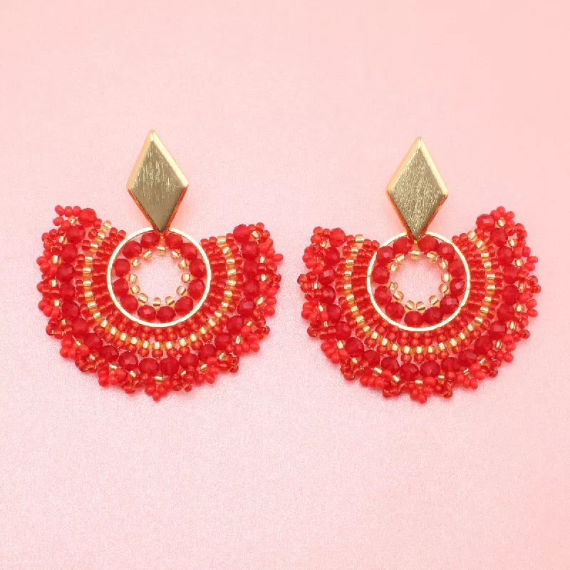 Red Abanico Mandala Earings