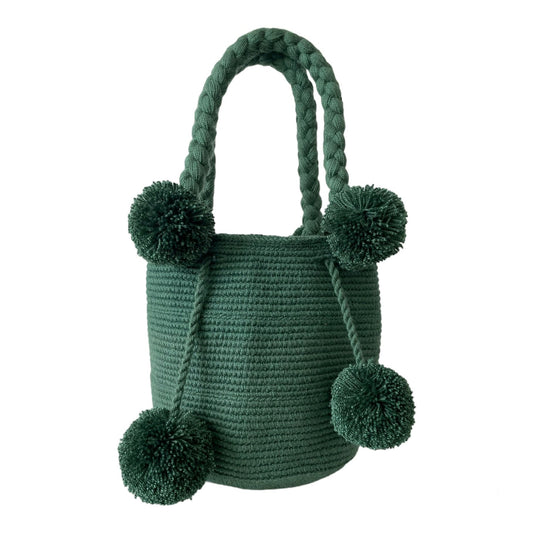 Green Mini Pom Poms Wayuu Bag