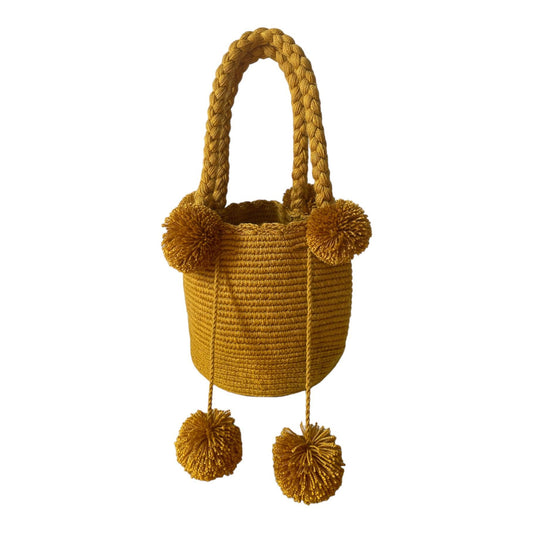 Burnt Mini Pom Poms Wayuu Bag