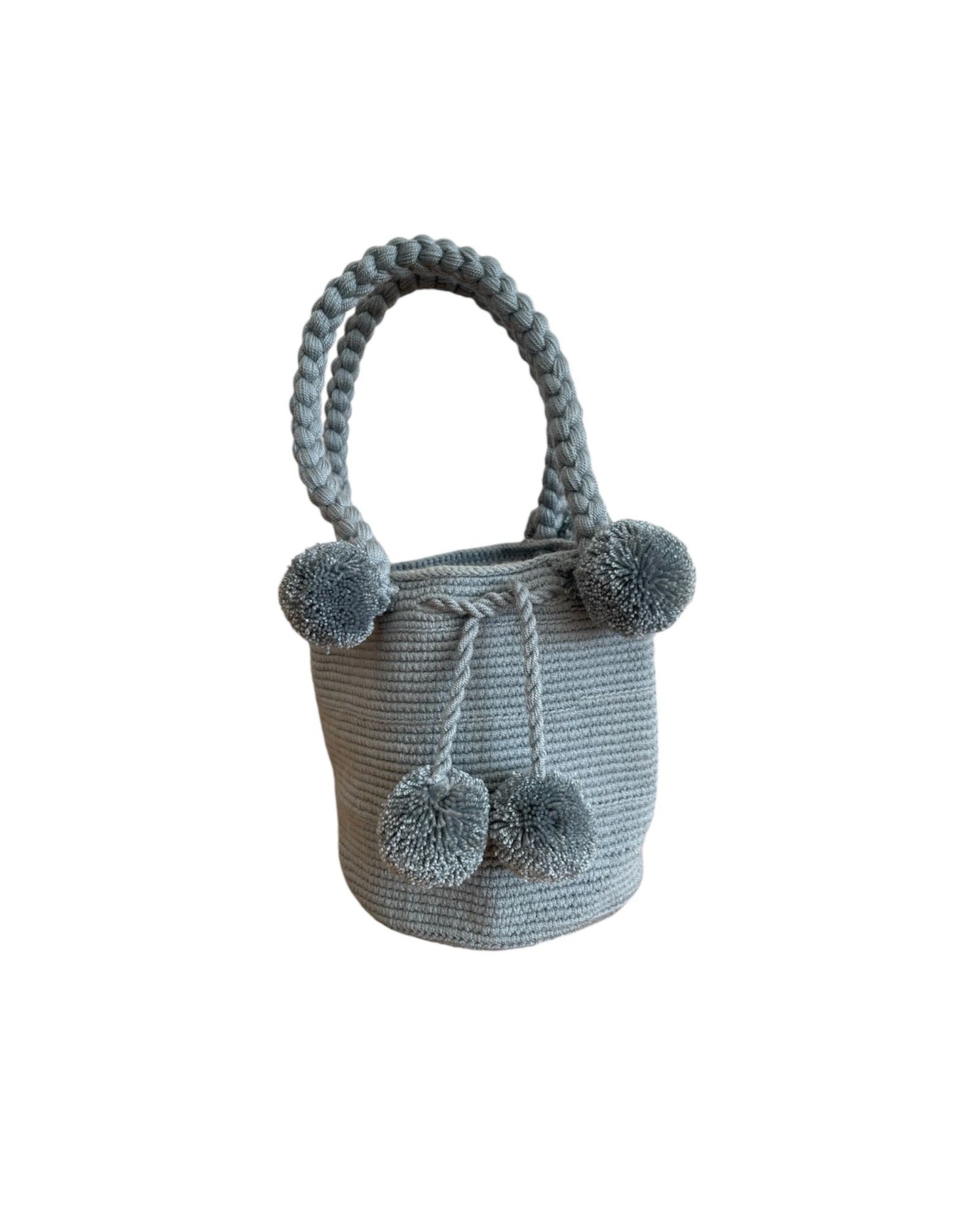 Gray Mini Pom Poms Wayuu Bag