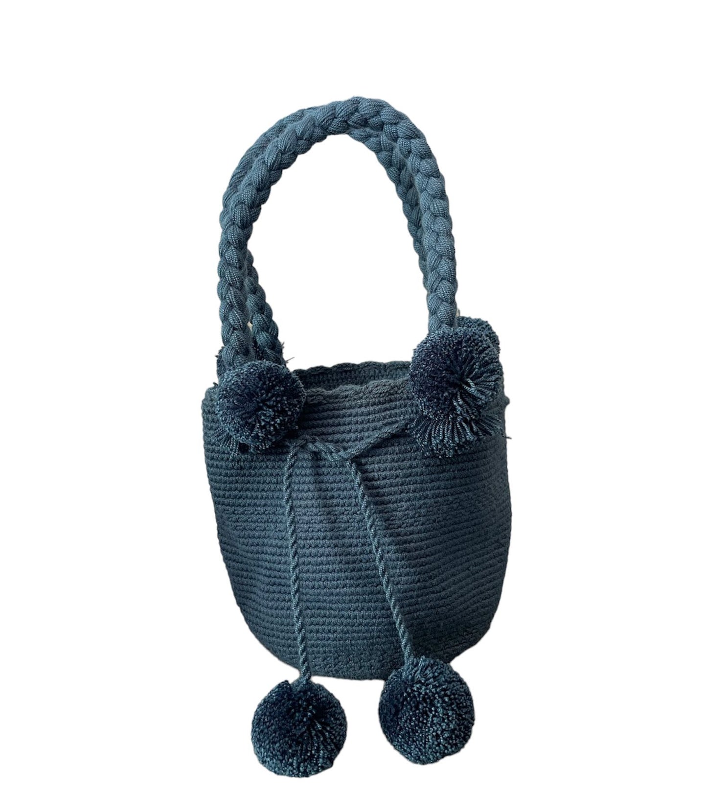 Blue Mini Pom Poms Wayuu Bag