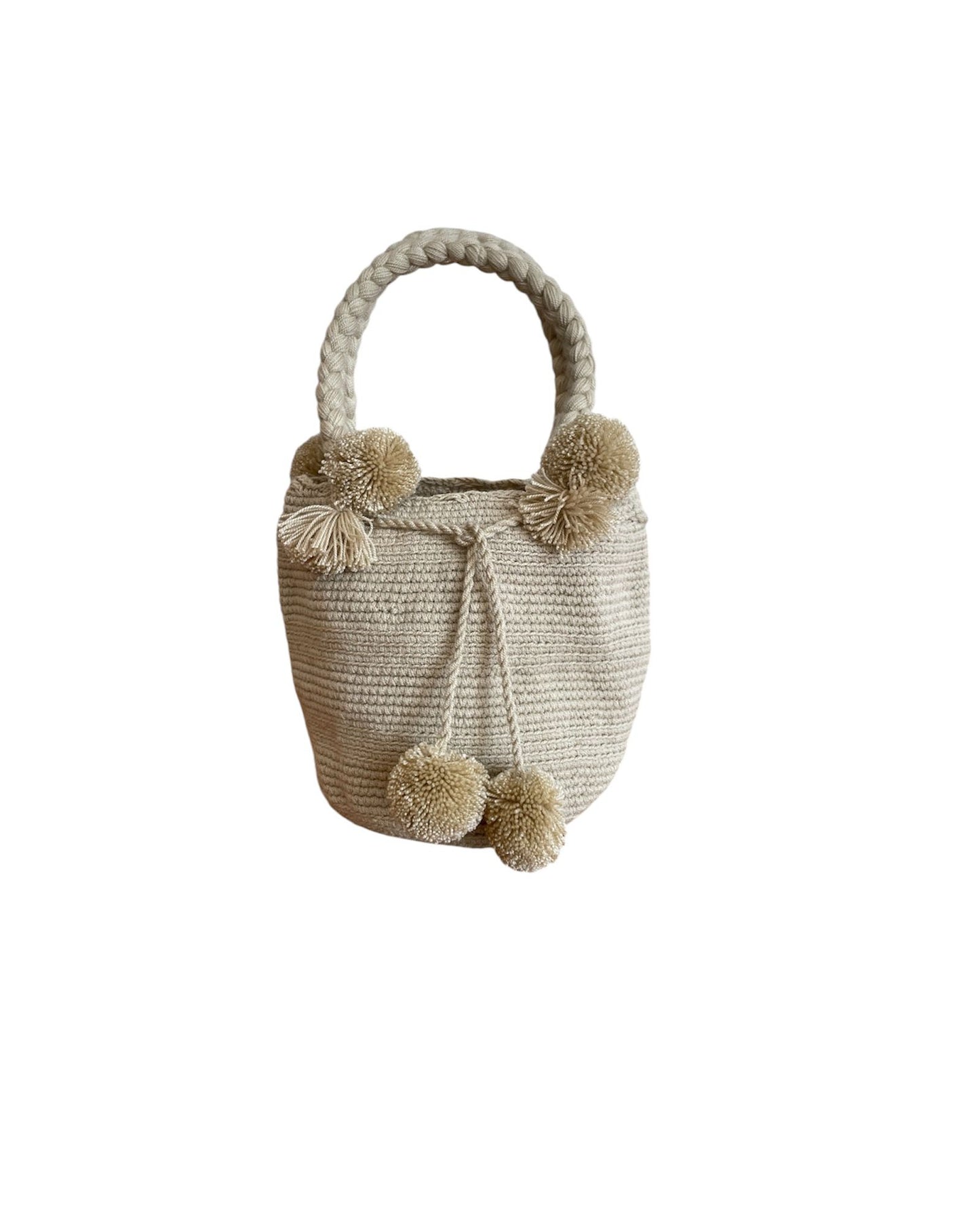 Beige Mini Pom Poms Wayuu Bag